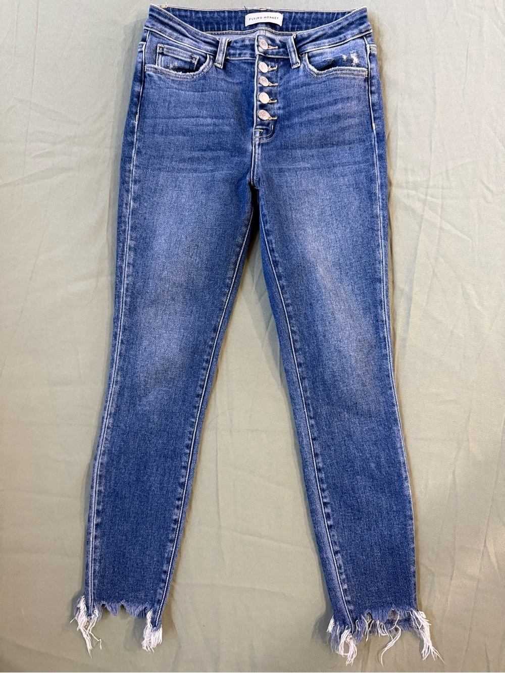 Women's Flying Monkey Buckle Jeans Button Fly Blue